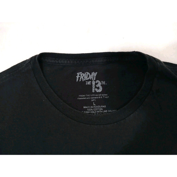 Friday The 13Th Jason Mask T-Shirt Men’s Sz L Black Graphic Scary Halloween Fear - Picture 7 of 10
